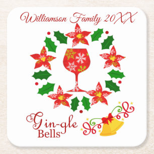 Funny Gin-gle Bells Christmas Square Paper Coaster
