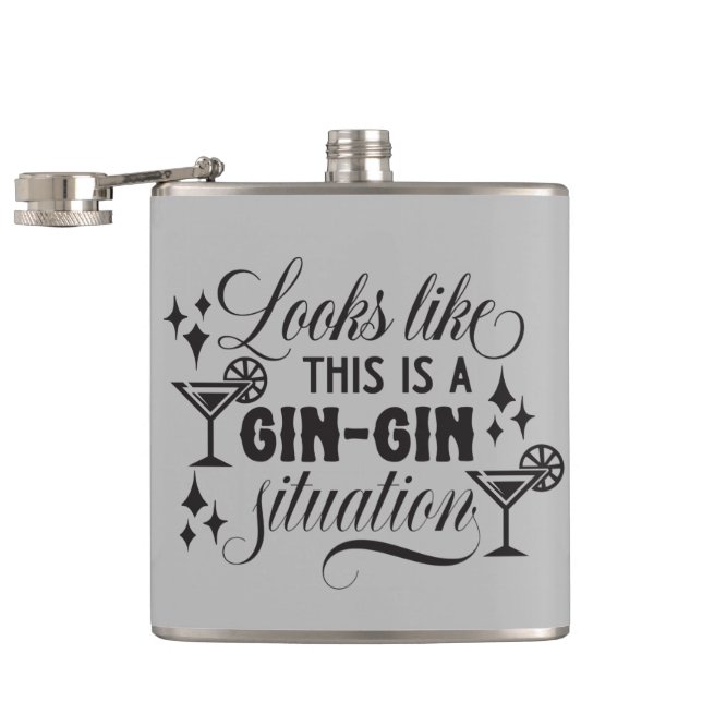 funny gin lovers word art hip flask (Opened)