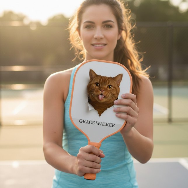 Funny Ginger Cat "Blep" Custom Name Pickleball Paddle (Creator Uploaded)