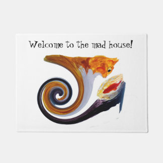 Funny Ginger Cat Goldfish Abstract Musical Art Doormat
