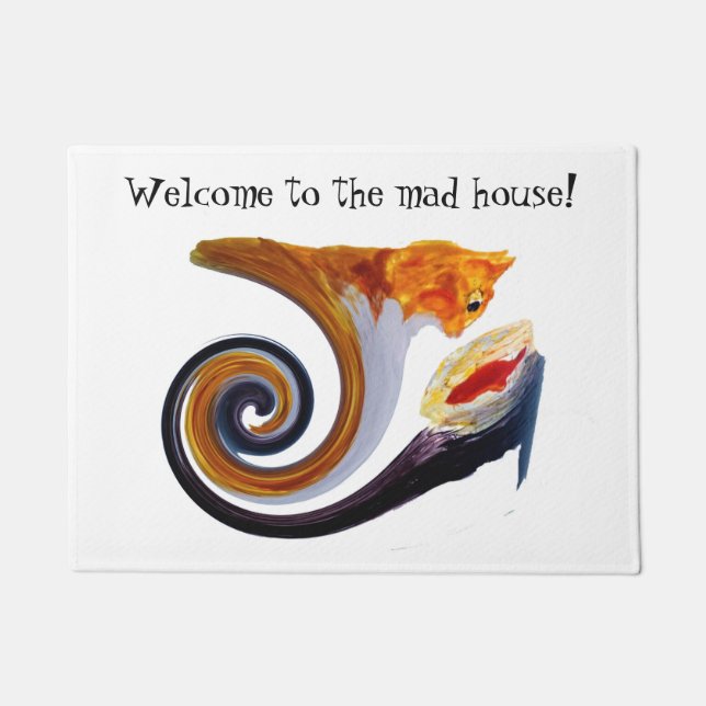 Funny Ginger Cat Goldfish Abstract Musical Art Doormat (Front)