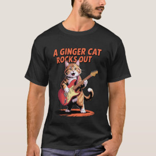 Funny Ginger Cat Playing Guitar Cool Cat Lover Mus T-Shirt
