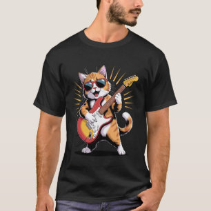 Funny Ginger Cat Playing Guitar Cool Cat Owner Mus T-Shirt