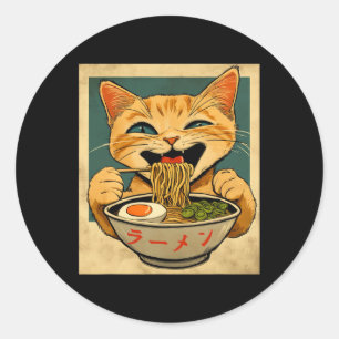 Funny Ginger Cat Ramen Japanese Kawaii Anime Cat G Classic Round Sticker