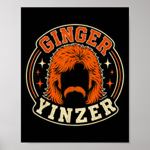 Funny ginger yinzer mullet moustache football retr poster