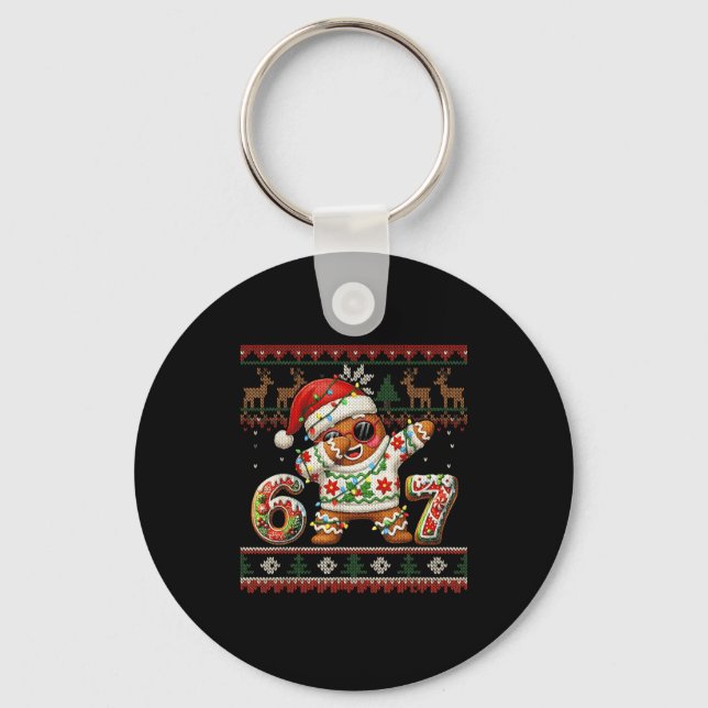 Funny Gingerbread 67 Ice Cream Drip Christmas Ugly Key Ring (Front)