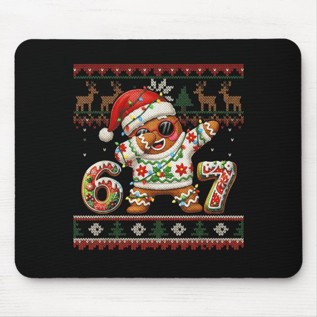 Funny Gingerbread 67 Ice Cream Drip Christmas Ugly Mouse Mat (Front)