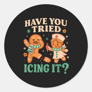 Funny Gingerbread Christmas Pun Have You Tried Ici Classic Round Sticker
