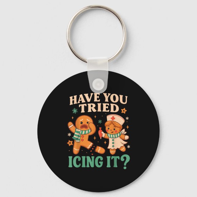 Funny Gingerbread Christmas Pun Have You Tried Ici Key Ring (Front)
