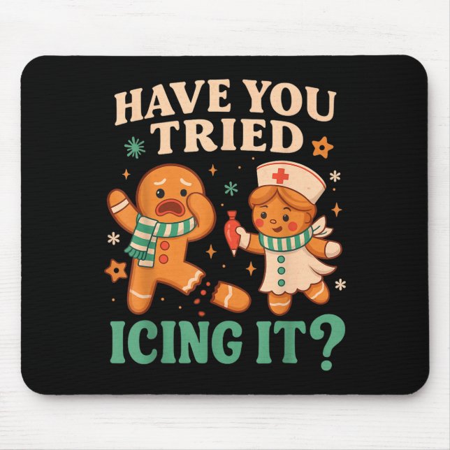 Funny Gingerbread Christmas Pun Have You Tried Ici Mouse Mat (Front)