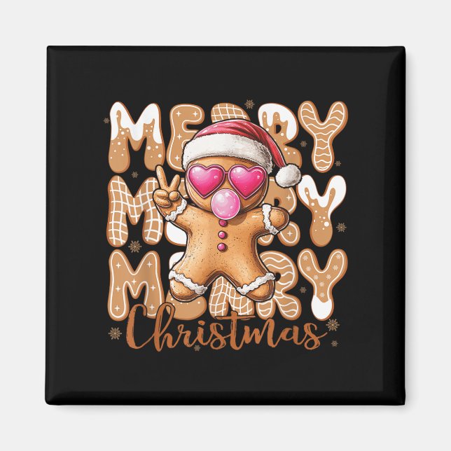 Funny Gingerbread Cookie Peace Sign Merry Merry Ch Magnet (Front)