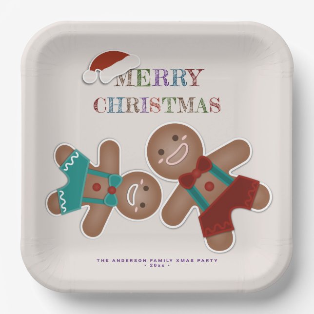 Funny Gingerbread Cookies Christmas Holiday Party Paper Plate (Front)