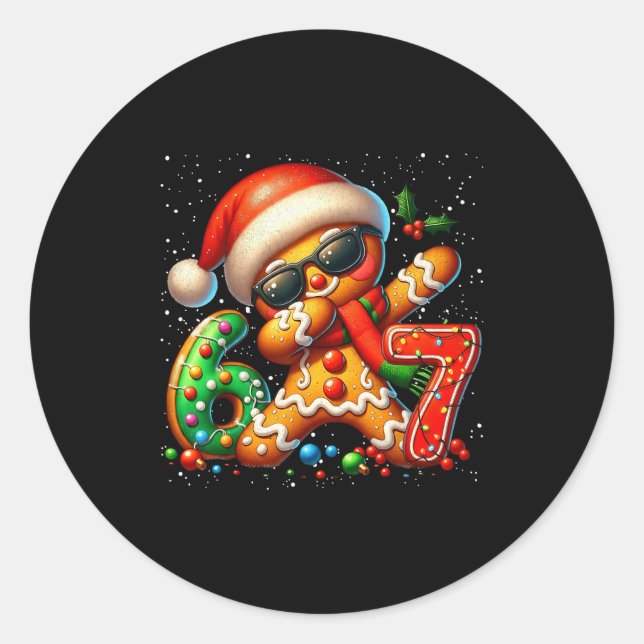 Funny Gingerbread Dabbing Six Seven 67 Meme Christ Classic Round Sticker (Front)