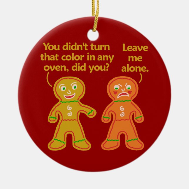 Funny Gingerbread Fake Tan Christmas Ceramic Tree Decoration (Front)