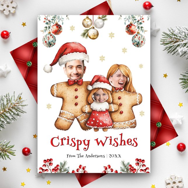 Funny Gingerbread Family Photo Face Fun Christmas Holiday Card (Creator Uploaded)