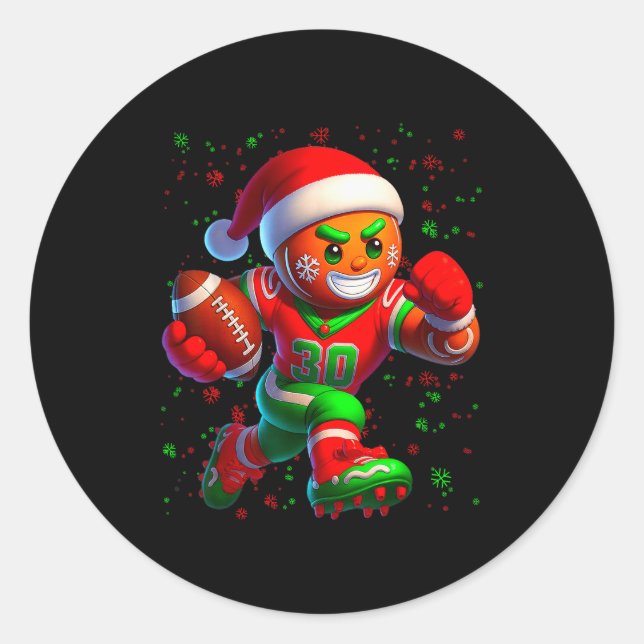 Funny Gingerbread Football Snowflake Christmas Xma Classic Round Sticker (Front)