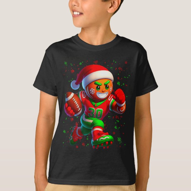 Funny Gingerbread Football Snowflake Christmas Xma T-Shirt (Front)