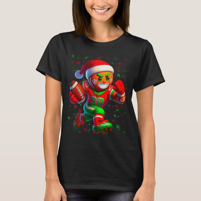 Funny Gingerbread Football Snowflake Christmas Xma T-Shirt (Front)