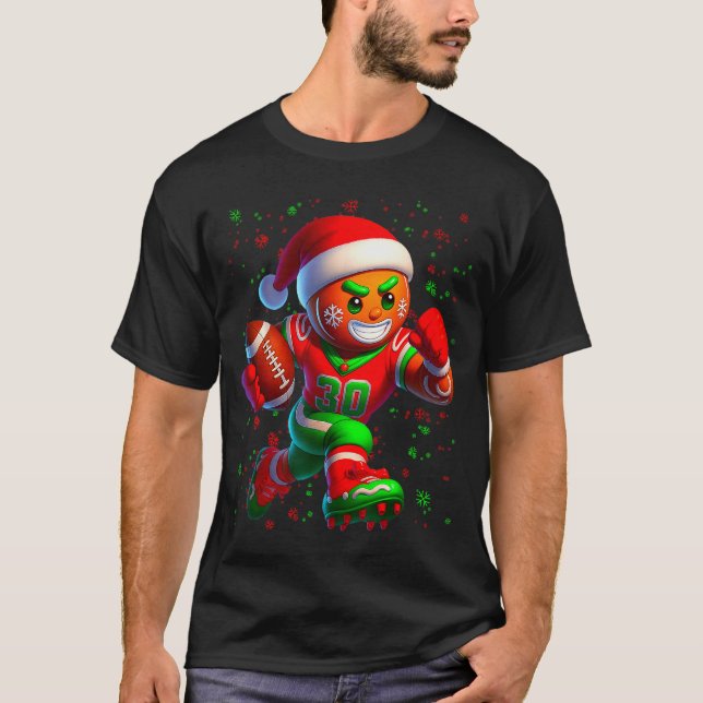 Funny Gingerbread Football Snowflake Christmas Xma T-Shirt (Front)