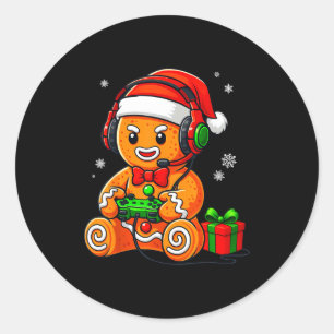 Funny Gingerbread Gaming Pjs Pajamas Christmas Xma Classic Round Sticker