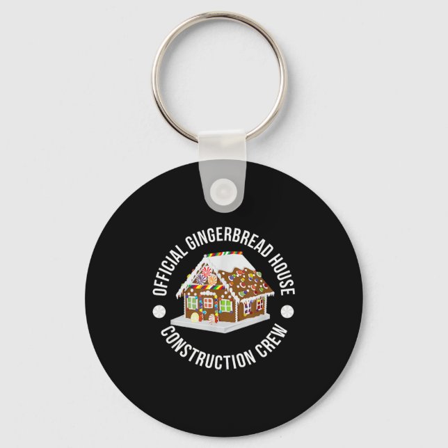 Funny Gingerbread House Construction Crew Christma Key Ring (Front)