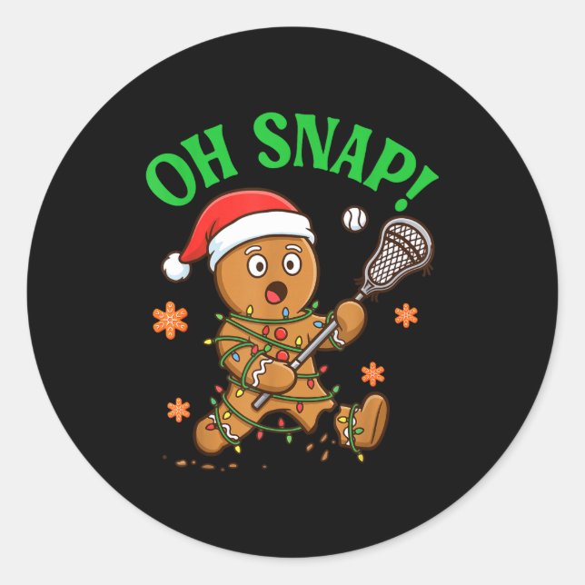 Funny Gingerbread Lacrosse Christmas Cookie Oh Sna Classic Round Sticker (Front)