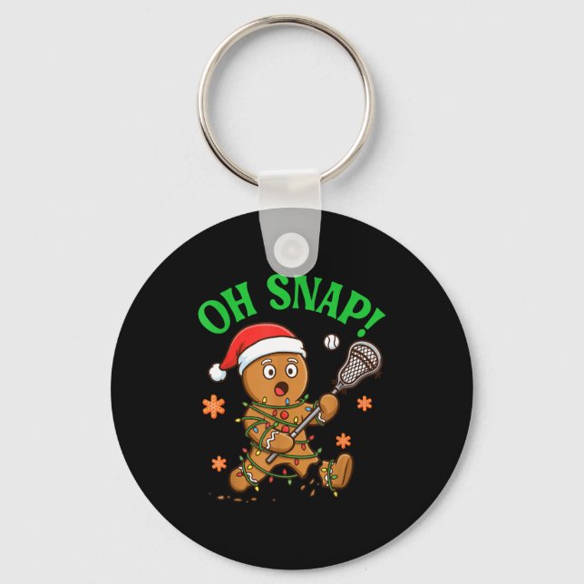 Funny Gingerbread Lacrosse Christmas Cookie Oh Sna Key Ring (Front)