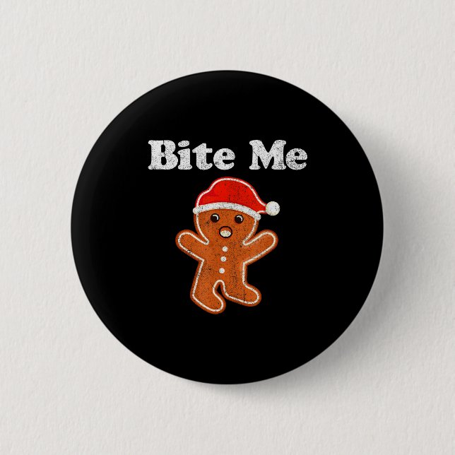Funny Gingerbread Man Bite Me Christmas Cookie Cos 6 Cm Round Badge (Front)