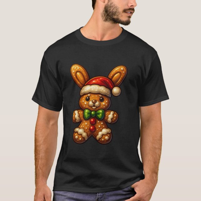 Funny Gingerbread Man Bunny Christmas Womens Mens  T-Shirt (Front)