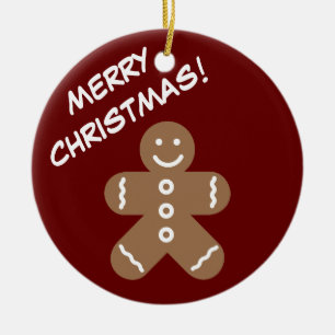 Funny gingerbread man cartoon custom Christmas Ceramic Tree Decoration
