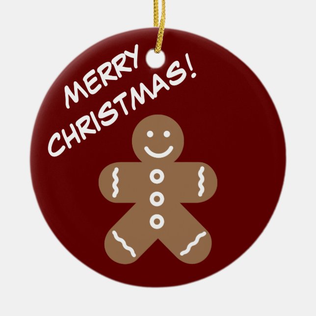 Funny gingerbread man cartoon custom Christmas Ceramic Tree Decoration (Front)