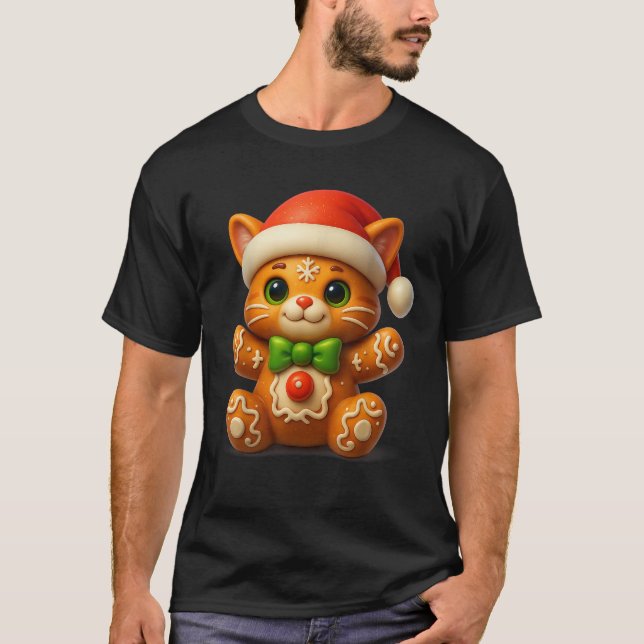 Funny Gingerbread Man Cat Christmas Womens Mens Gi T-Shirt (Front)