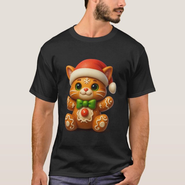 Funny Gingerbread Man Cat Christmas Womens Mens Gi T-Shirt (Front)