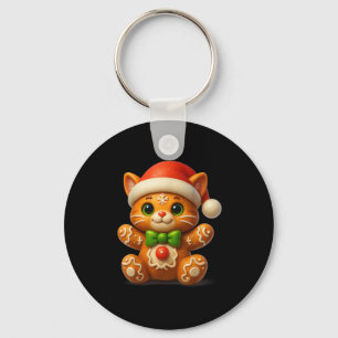 Funny Gingerbread Man Cat Christmas Womens Mens Key Ring