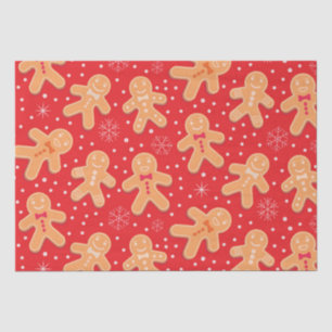 Funny Gingerbread Man Cookies pattern on Red  Tissue Paper