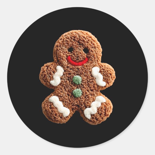 Funny Gingerbread Man Crochet Christmas Xmas Pajam Classic Round Sticker (Front)