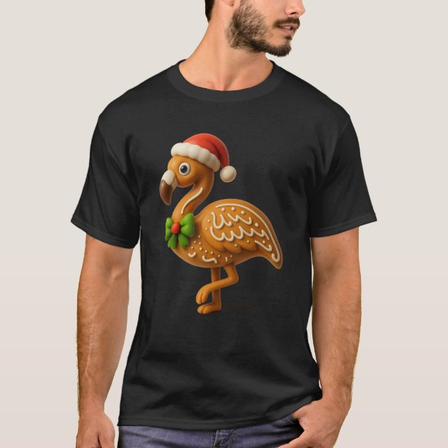 Funny Gingerbread Man Flamingo Christmas Womens Me T-Shirt (Front)