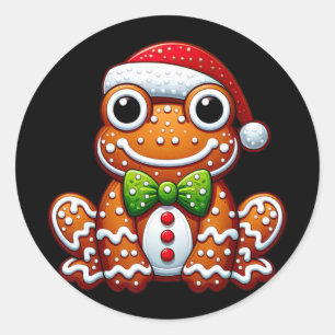 Funny Gingerbread Man Frog Christmas Womens Mens K Classic Round Sticker