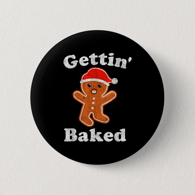 Funny Gingerbread Man Gettin Baked Cookie Baking C 6 Cm Round Badge (Front)