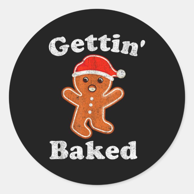 Funny Gingerbread Man Gettin Baked Cookie Baking C Classic Round Sticker (Front)