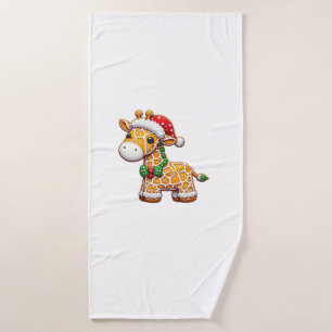 Funny Gingerbread Man Giraffe Christmas Womens Men Bath Towel