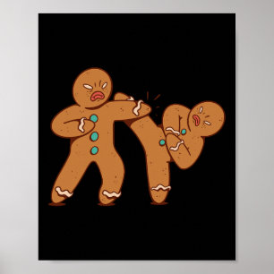 Funny Gingerbread Man Karate Cookie Funny Christma Poster