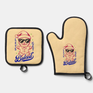 Funny Gingerbread Man - Let's Get Baked Oven Mitt & Pot Holder Set