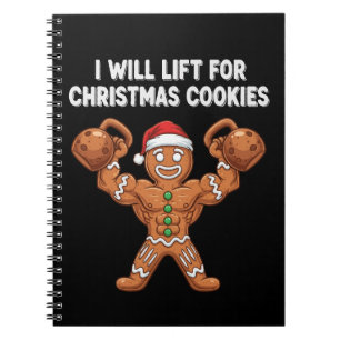 Funny Gingerbread Man Lifting Christmas Cookies Notebook