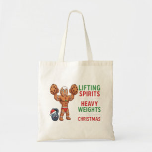 Funny Gingerbread Man Lifting Weights Christmas Tote Bag