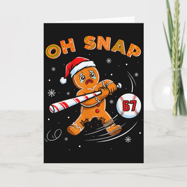 Funny Gingerbread Man Oh Snap 67 Baseball Meme Fun Card (Front)