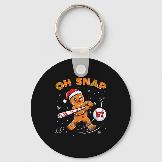 Funny Gingerbread Man Oh Snap 67 Baseball Meme Fun Key Ring (Front)