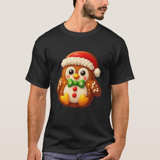 Funny Gingerbread Man Penguin Christmas Womens Men T-Shirt (Front)