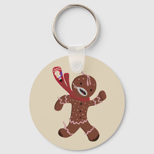 Funny Gingerbread Man Running Key Ring (Front)