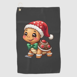 Funny Gingerbread Man Turtle Christmas Womens Mens Golf Towel